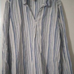 Chico's women top size 3 blue/white cotton casualwear funwear long sleeves
